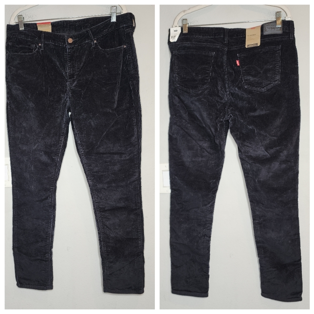 NWT Levi's 711 Corduroy Black Skinny Pants Stretch Size 33×30